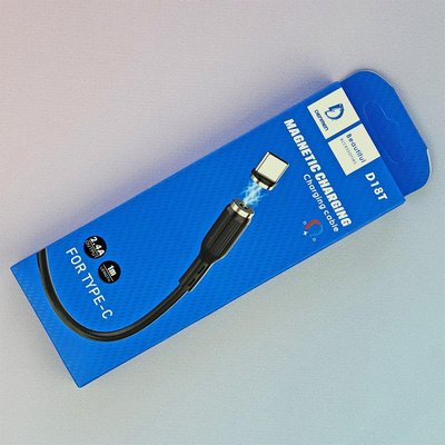 Магнітний кабель USB - Type-C Denmen D18T 2.4A Чорний 9614 фото