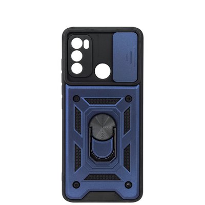 Ударостійкий чохол із захистом камери для Motorola Moto G60 з кільцем Темно-синій 12449 фото