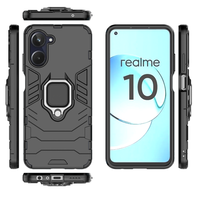 Броньований чохол для Realme 10 4G з кільцем Black 12355 фото