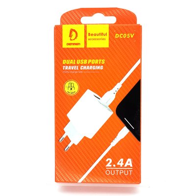 Мережевий зарядний пристрій Denmen DC05V 5V 2.4A + micro USB кабель 10878 фото