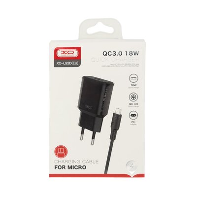 Зарядний пристрій XO-L92D(EU) 1USB QC3.0 18W + micro-USB кабель 11218 фото